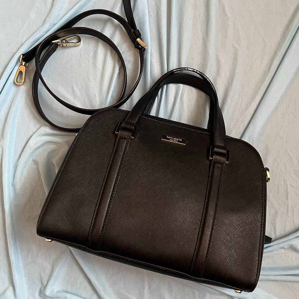 Kate Spade Medium Dome Satchel Shoulder Crossbody Bag Black Leather